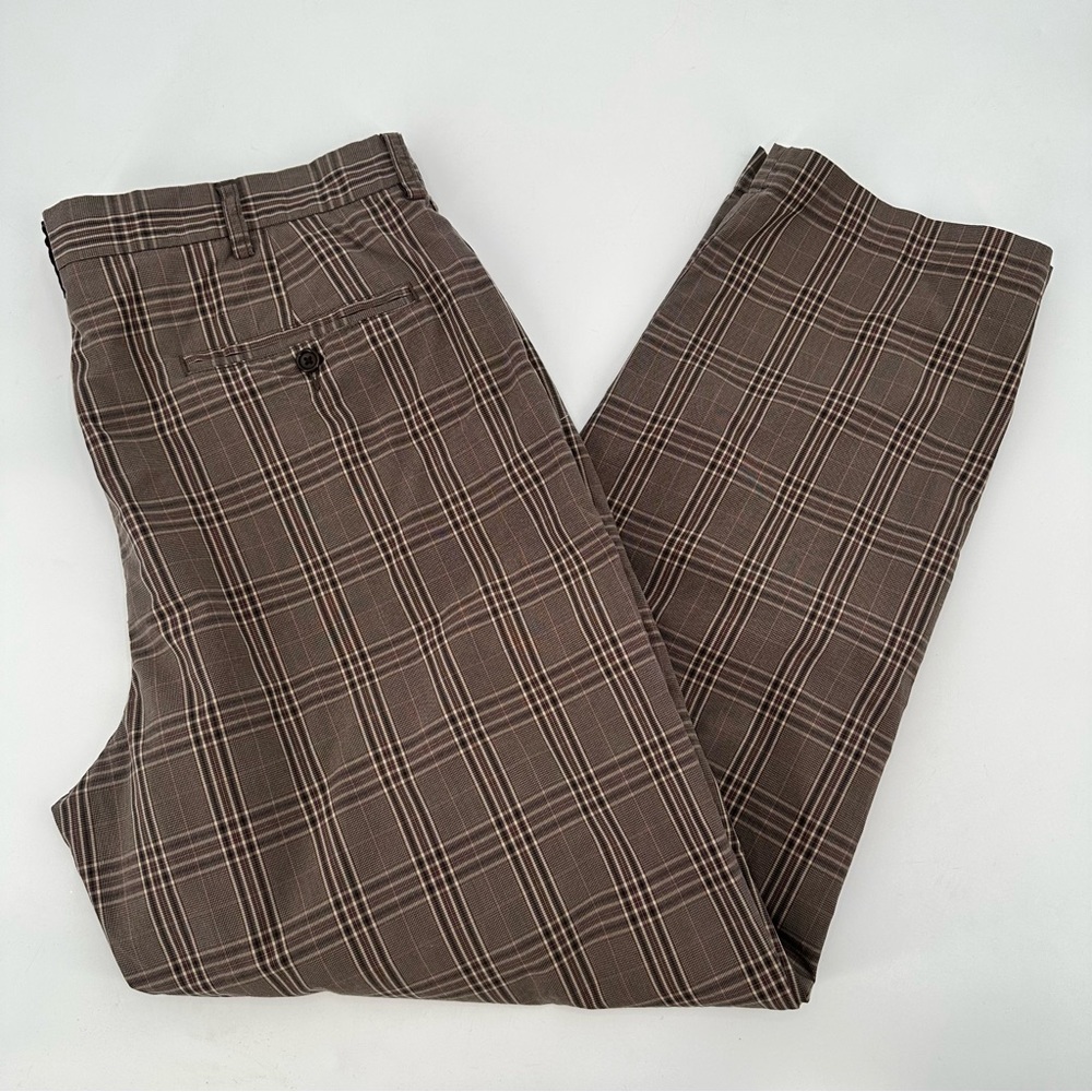 Brooks Brothers Hudson Pants 38x32 Mens Brown Plaid Cotton Chino Trousers